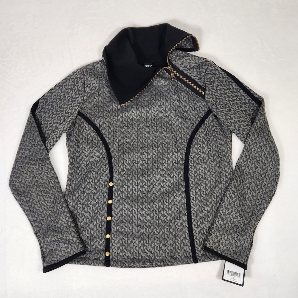 NILS Sportswear Jerrie Ski Midlayer Top Plane Grey Geometric Asymmetric Zip XL
